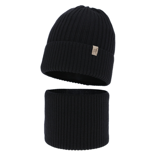 Flicka vinter set: mössa och tubhalsduk, svart, 100% Merino Ull, Patricia