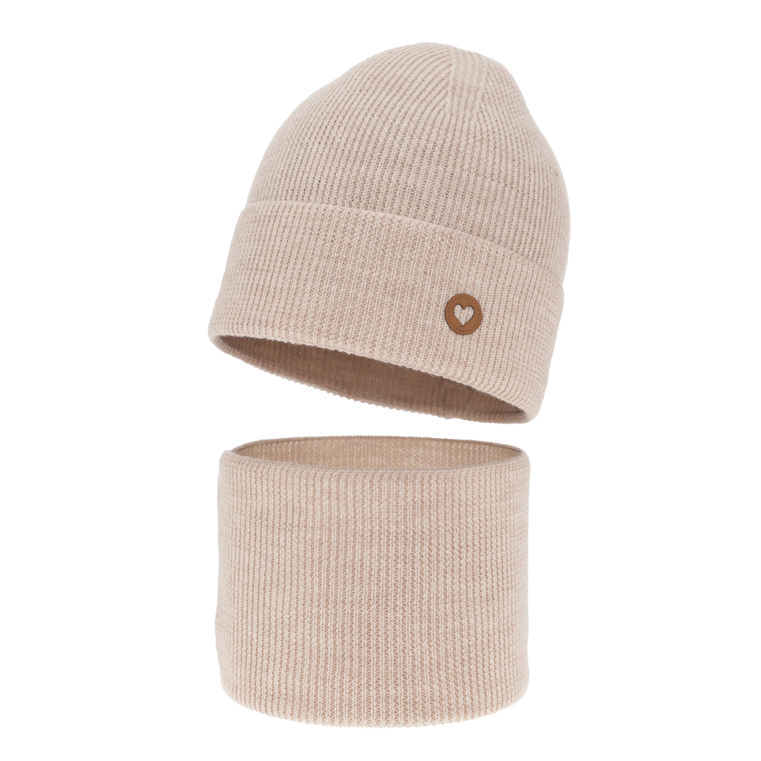 Flicka höst/vår set: mössa och halsduk, beige, 100% Merino Ull, Brook