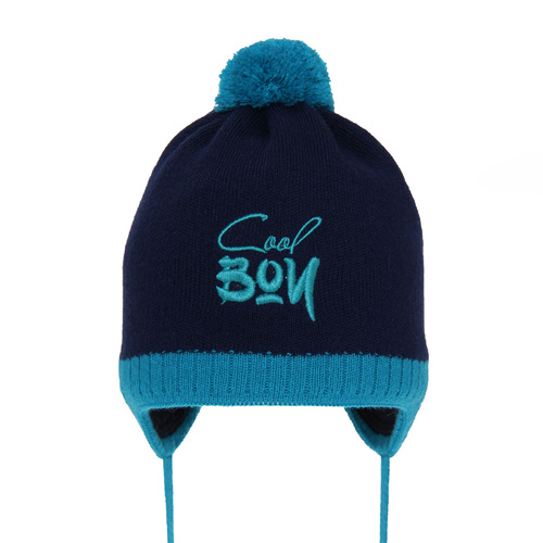 Pojke höst/vår mössa, blå, med knytband, Korni