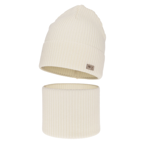 Flicka höst/vår set: mössa och tubhalsduk, kremowy, 100% Merino Ull, Itra