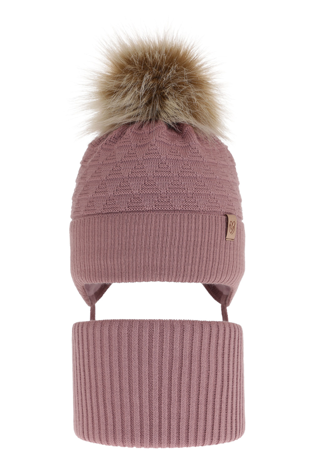 Flicka vinter set: mössa och tubhalsduk, lila, med pompom, Egeria