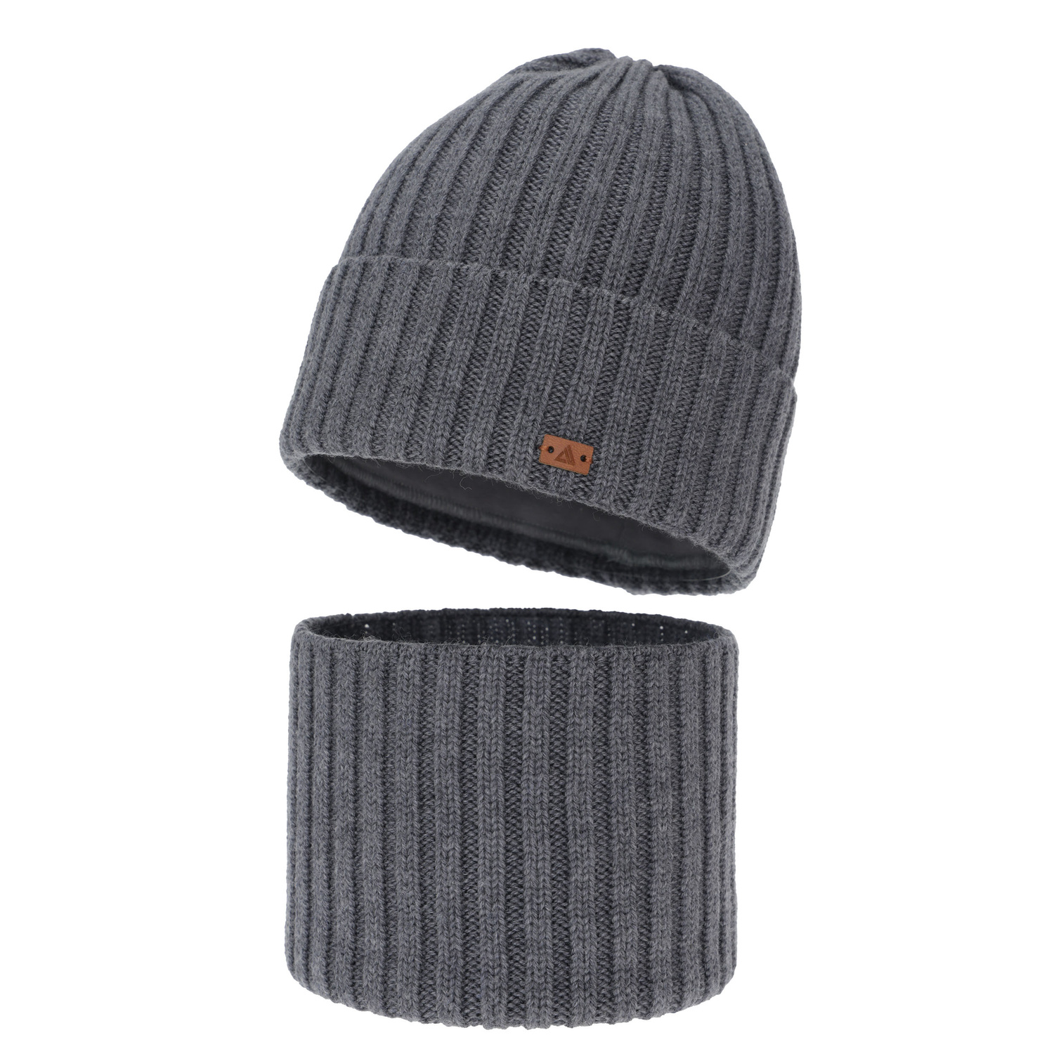 Pojke vinter set: mössa och tubhalsduk, grå, 100% Merino Ull, Umberto
