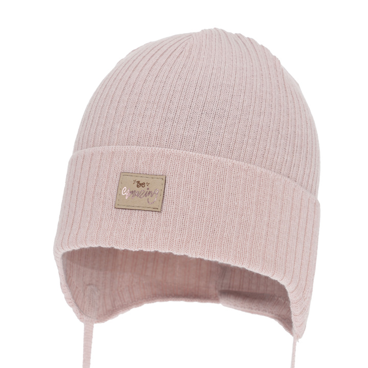 Flicka höst/vår mössa, rosa, med knytband, med bomull, Tindra