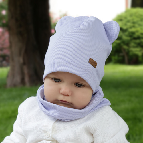 Flicka höst/vår set: mössa och tubhalsduk, bomull, krämfärgad Georgea