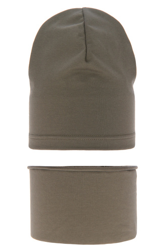 Pojke höst/vår set: mössa och tubhalsduk, khaki, bomull, Hazel