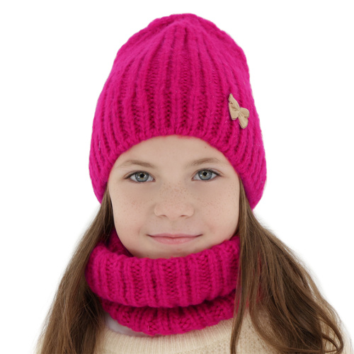 Flicka vinter set: mössa och halsduk, rosa, Ingrid