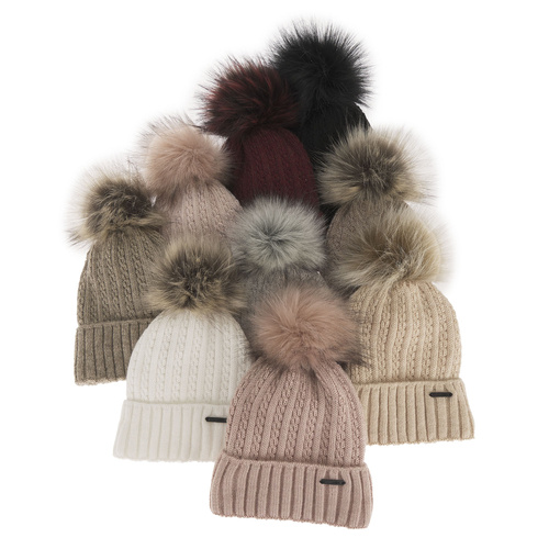 Dam vintermössa, grå, med pompom, Karizma