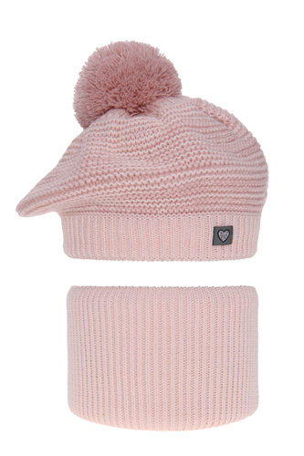 Flicka vinter set: mössa och halsduk, rosa, med pompom, Lira
