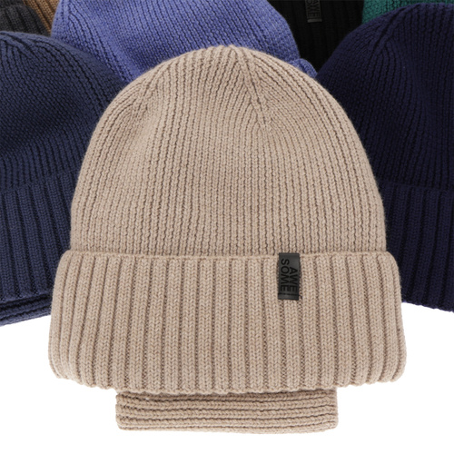 Pojke vinter set: mössa och tubhalsduk, 100% Merino Ull, fodrad med merinull, camel Harbin