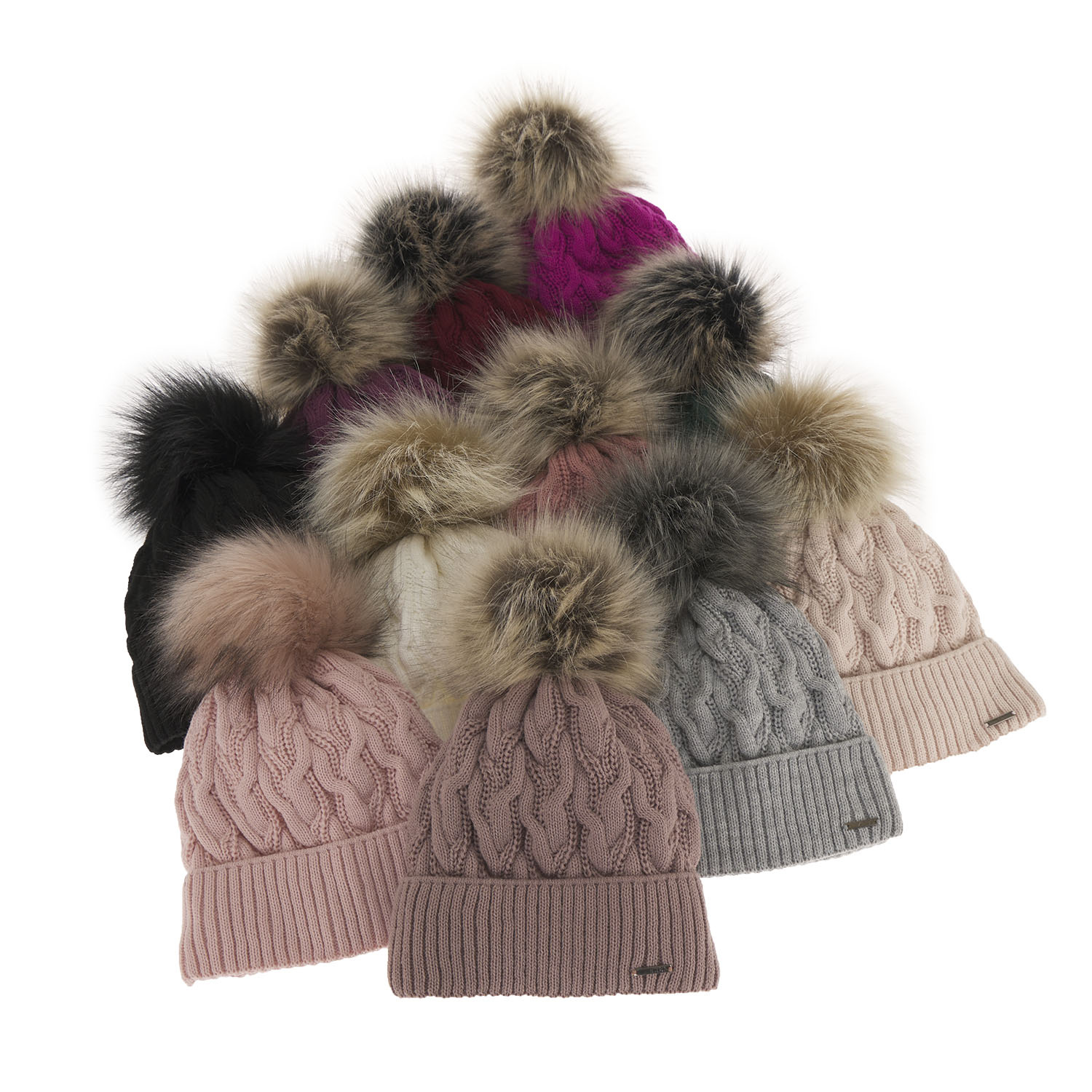 Dam vintermössa, rosa, med pompom, Deva