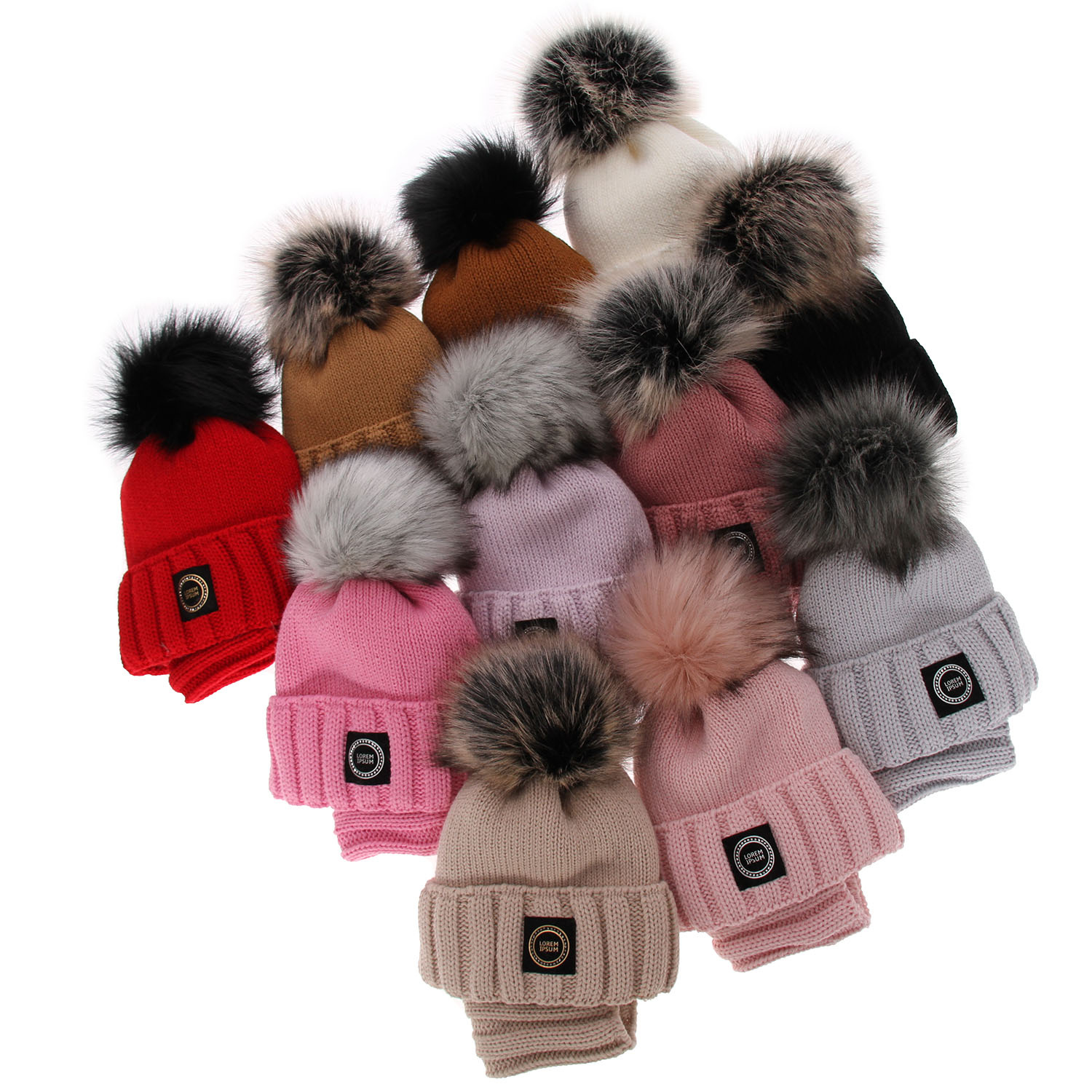 Flicka vinter set: mössa och halsduk, svart, med pompom, Hendi