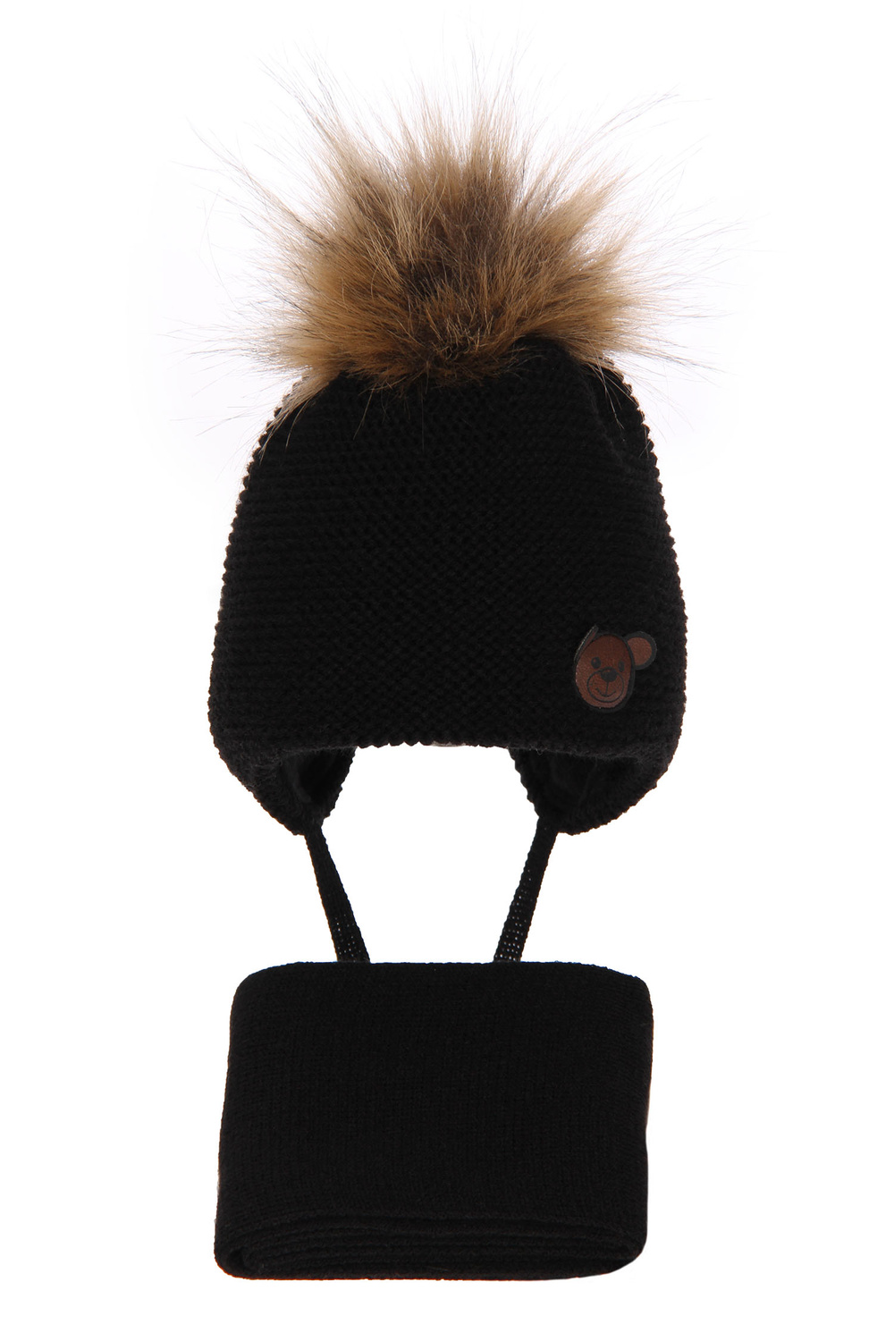 Pojke vinter set: mössa och halsduk, svart, med pompom, wiązany Banksi