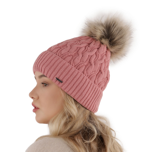 Dam vintermössa, rosa, med pompom, Deva