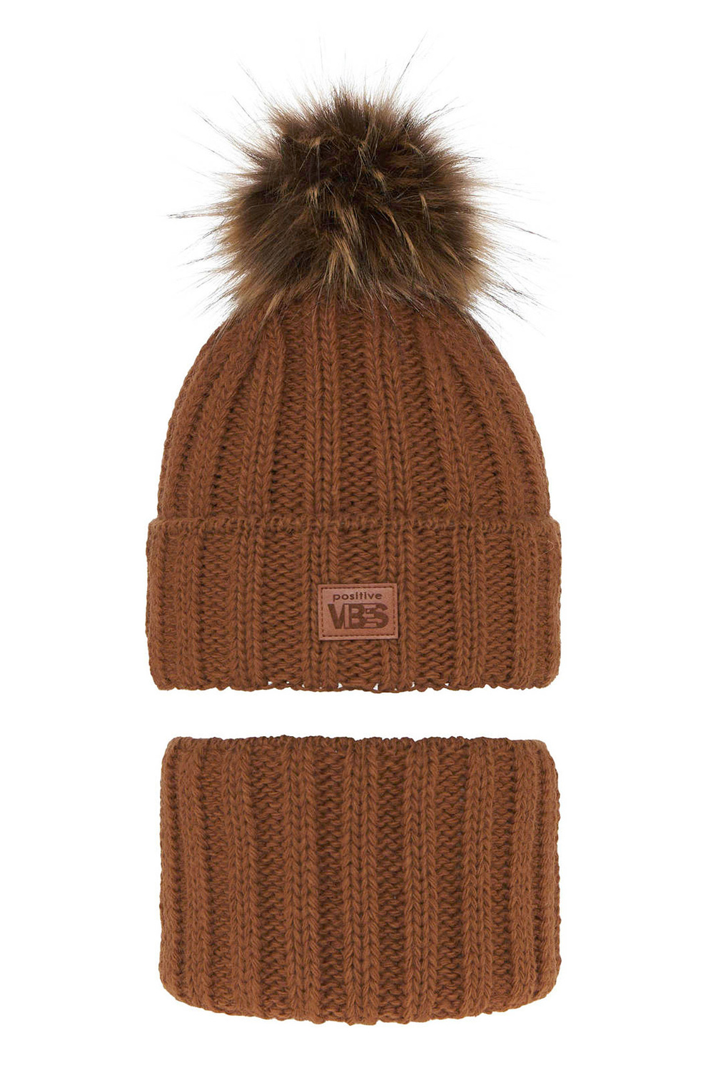 Pojke vinter set: mössa och halsduk, brun, med pompom, Remes