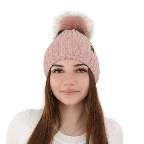 Dam vintermössa, rosa, med merinull, Texa