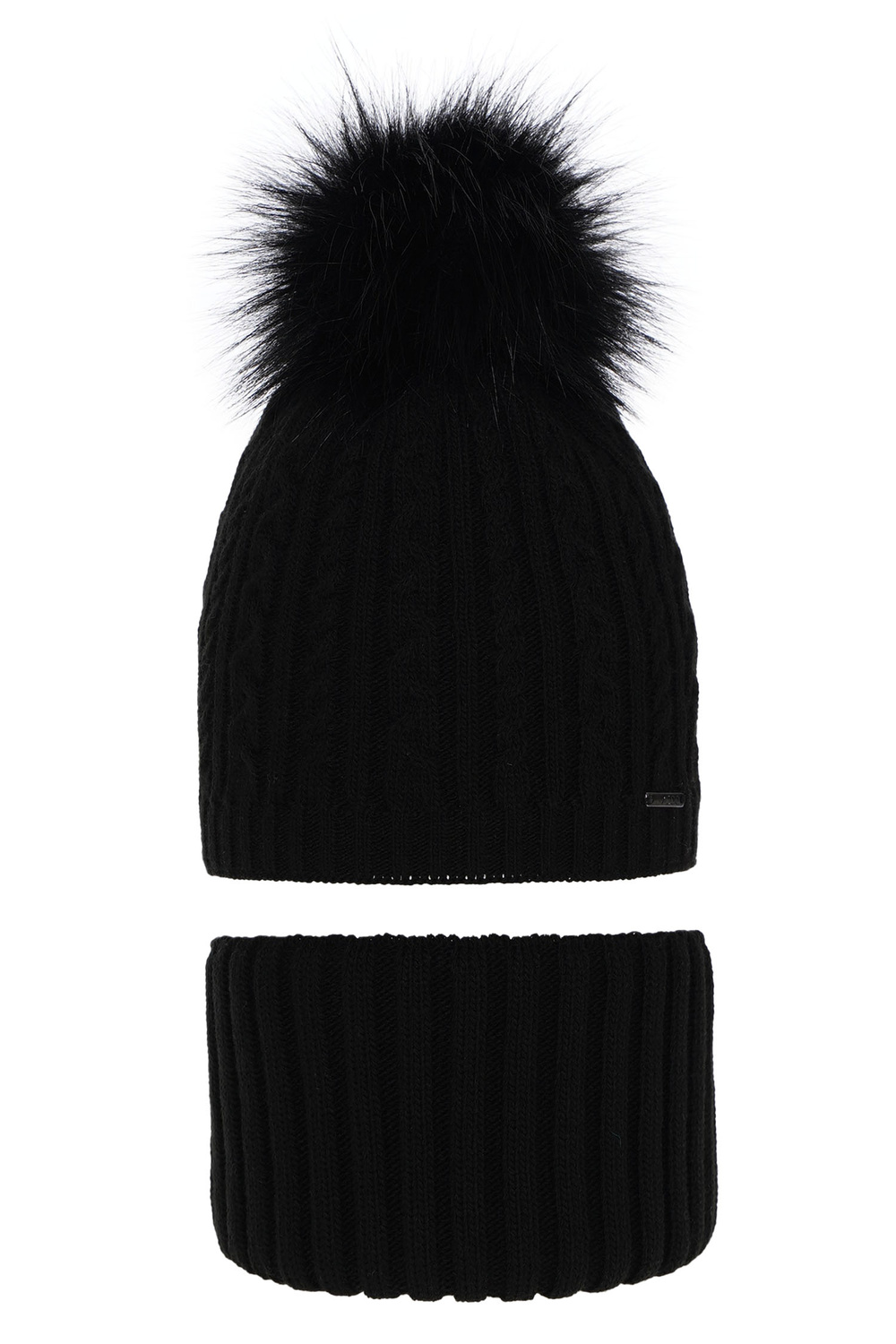 Flicka vinter set: mössa och tubhalsduk, svart, med pompom, Rima