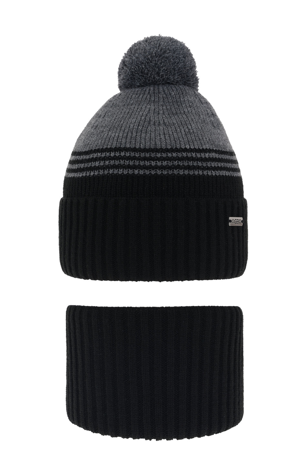 Pojke vinter set: mössa och tubhalsduk, svart, med pompom, Pallas