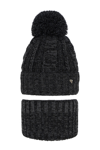Flicka vinter set: mössa och halsduk, mörkgrå, med pompom, Maroko