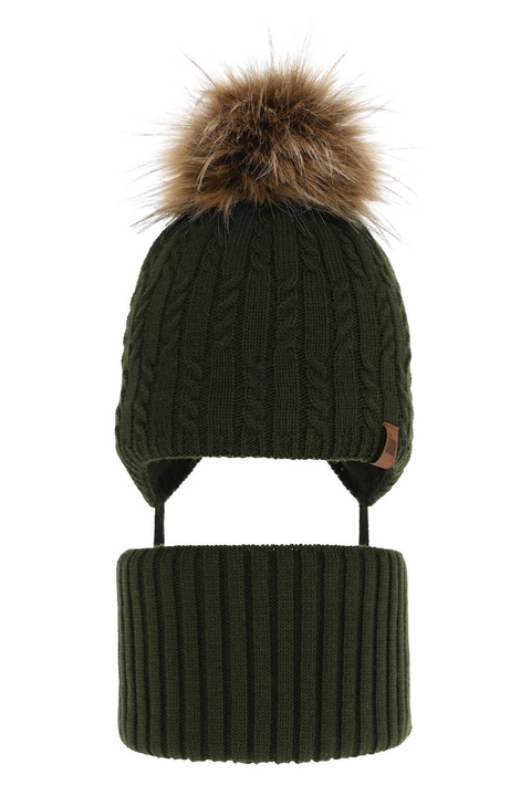 Pojke vinter set: mössa och halsduk, khaki, med pompom, Indigo