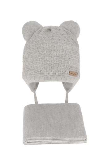 Pojke vinter set: mössa och halsduk, grå, med två pompommar, Franki