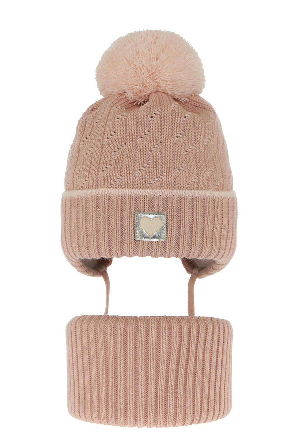 Flicka vinter set: mössa och halsduk, rosa, med pompom, Natka
