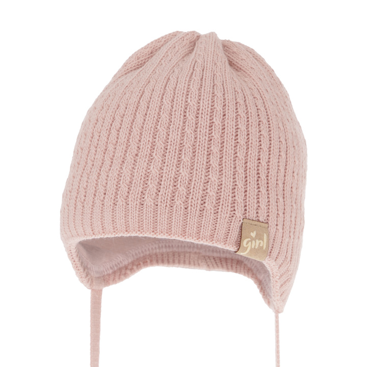 Flicka höst/vår mössa, rosa, med knytband, Cheri