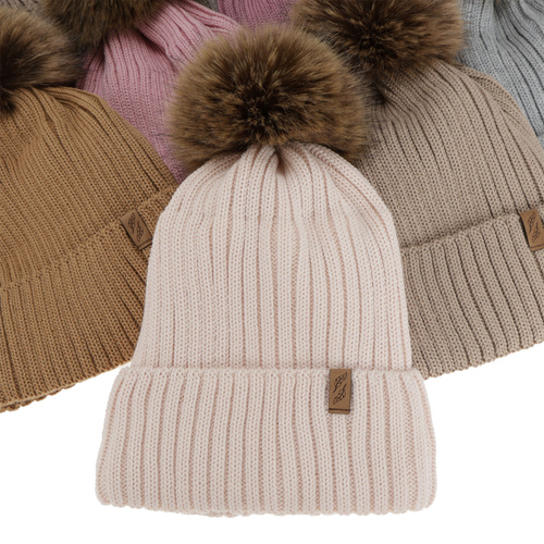Dam vintermössa, beige, med merinull, Zamira