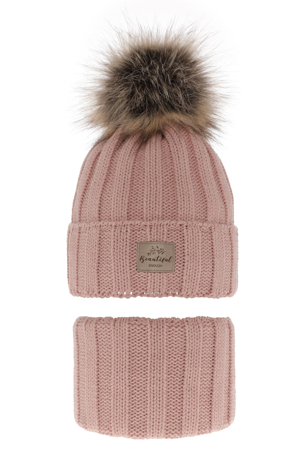 Flicka vinter set: mössa och tubhalsduk, rosa, med pompom, Kaliope