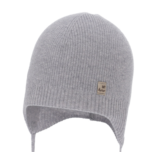 Pojke höst/vår mössa, grå, med merinull och kashmir, med knytband, Tono
