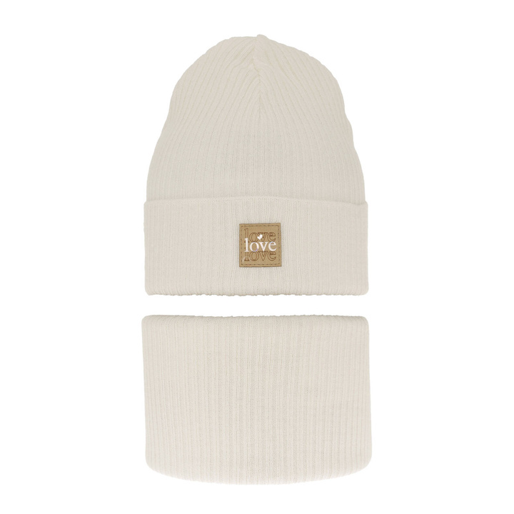 Flicka höst/vår set: mössa och tubhalsduk, krämig, med bomull, Furora