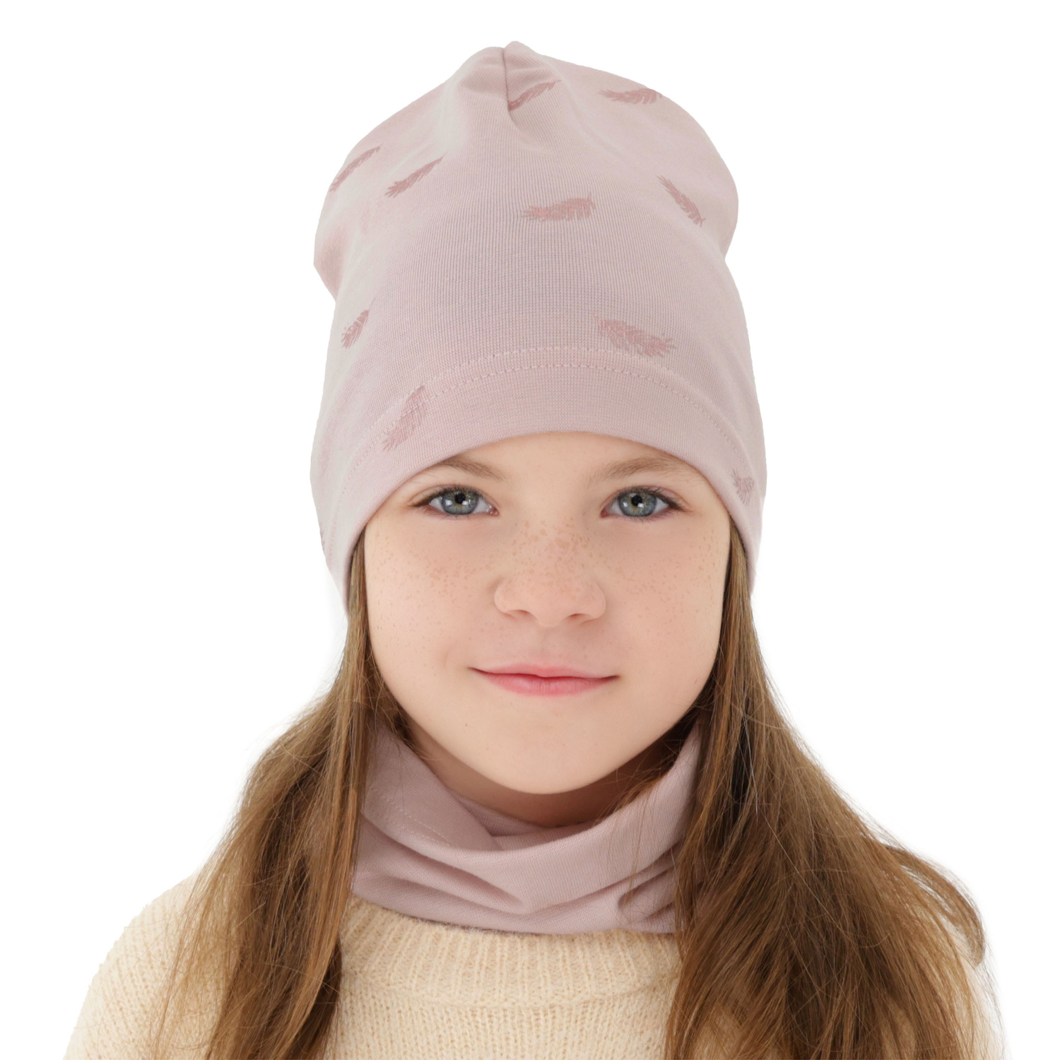 Flicka höst/vår set: mössa och halsduk, rosa, fodrad med bomull, Florena