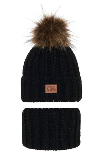 Pojke vinter set: mössa och tubhalsduk, svart, med pompom, Remes