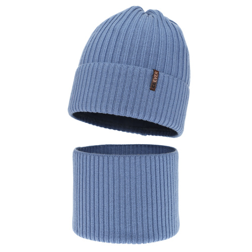 Pojke vinter set: mössa och tubhalsduk, blå, 100% Merino Ull, Gizmo