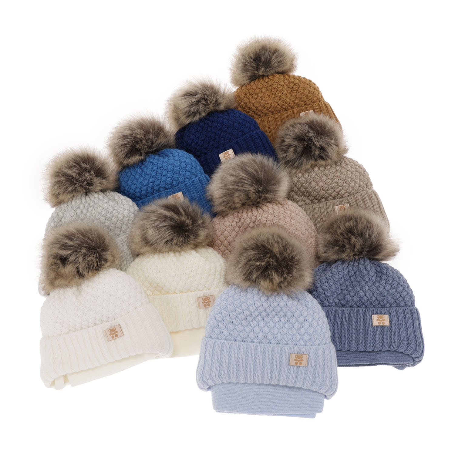 Pojke vinter set: mössa och halsduk, vit, med pompom, wiązany, Norberto