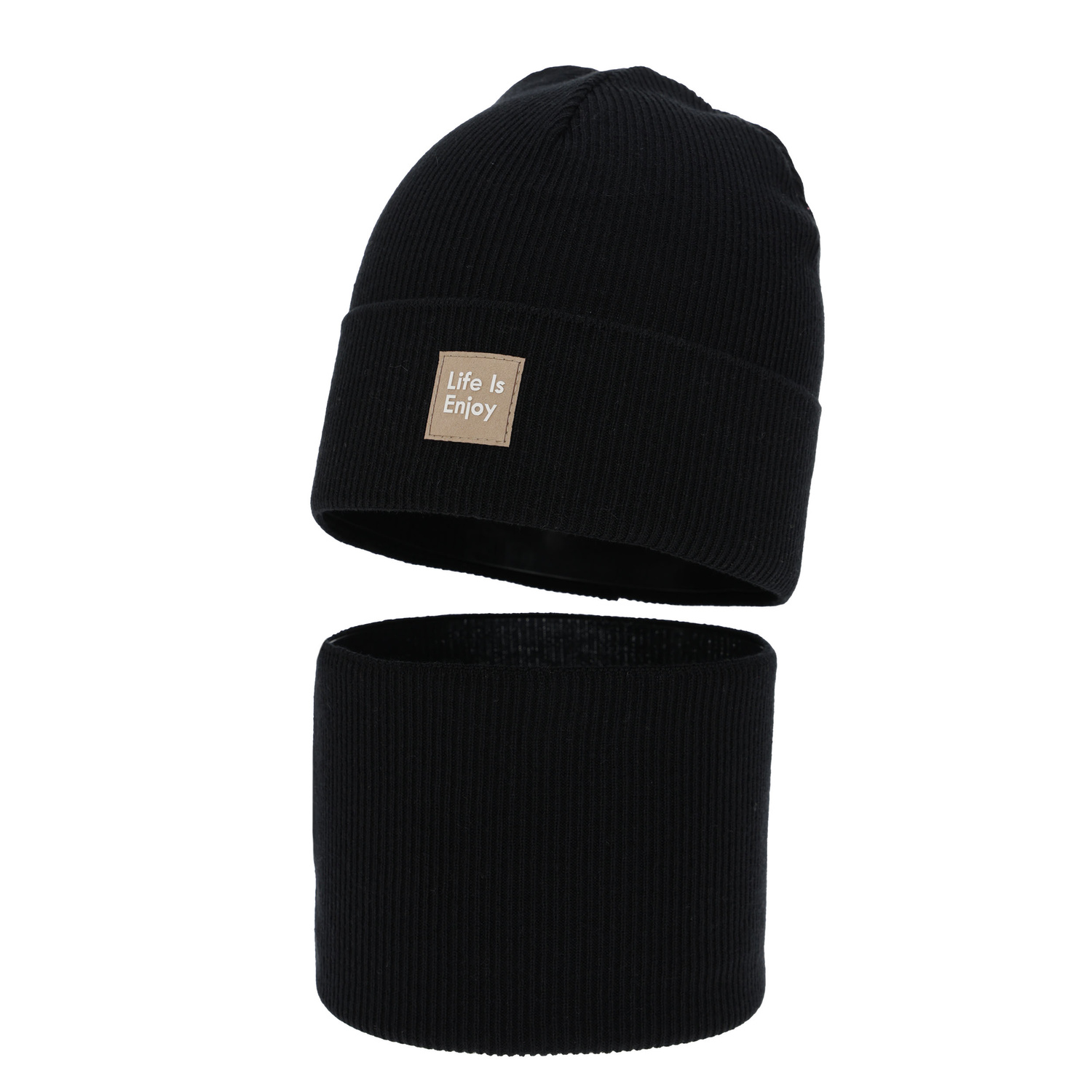 Flicka höst/vår set: mössa och tubhalsduk, svart, med bomull, Zola