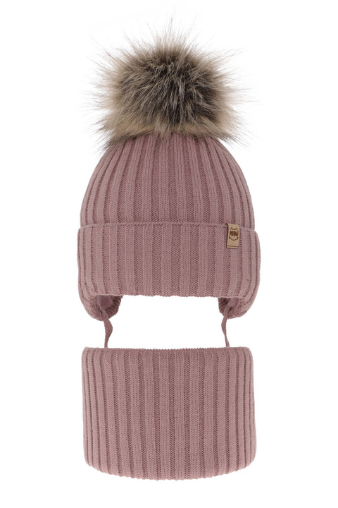 Flicka vinter set: mössa och tubhalsduk, lila, med knytband, med pompom, Louisa