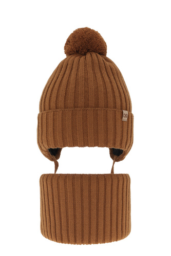 Pojke vinter set: mössa och halsduk, brun, med pompom, Carlo