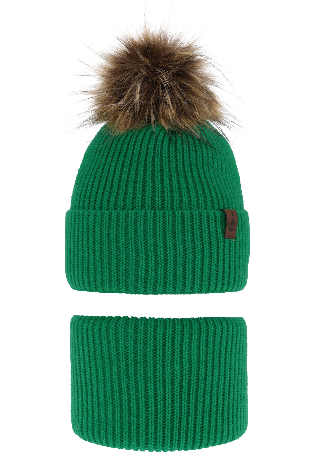 Pojke vinter set: mössa och tubhalsduk, grön, med pompom, Modus