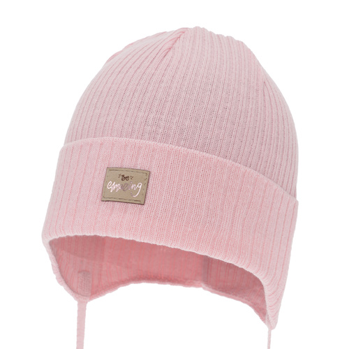 Flicka höst/vår mössa, rosa, med knytband, med bomull, Tindra