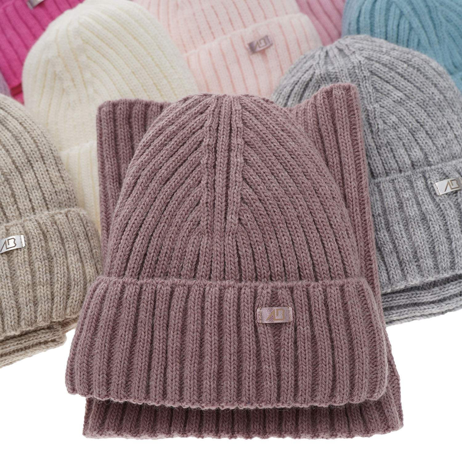 Flicka vinter set: mössa och tubhalsduk, beige, Valentine