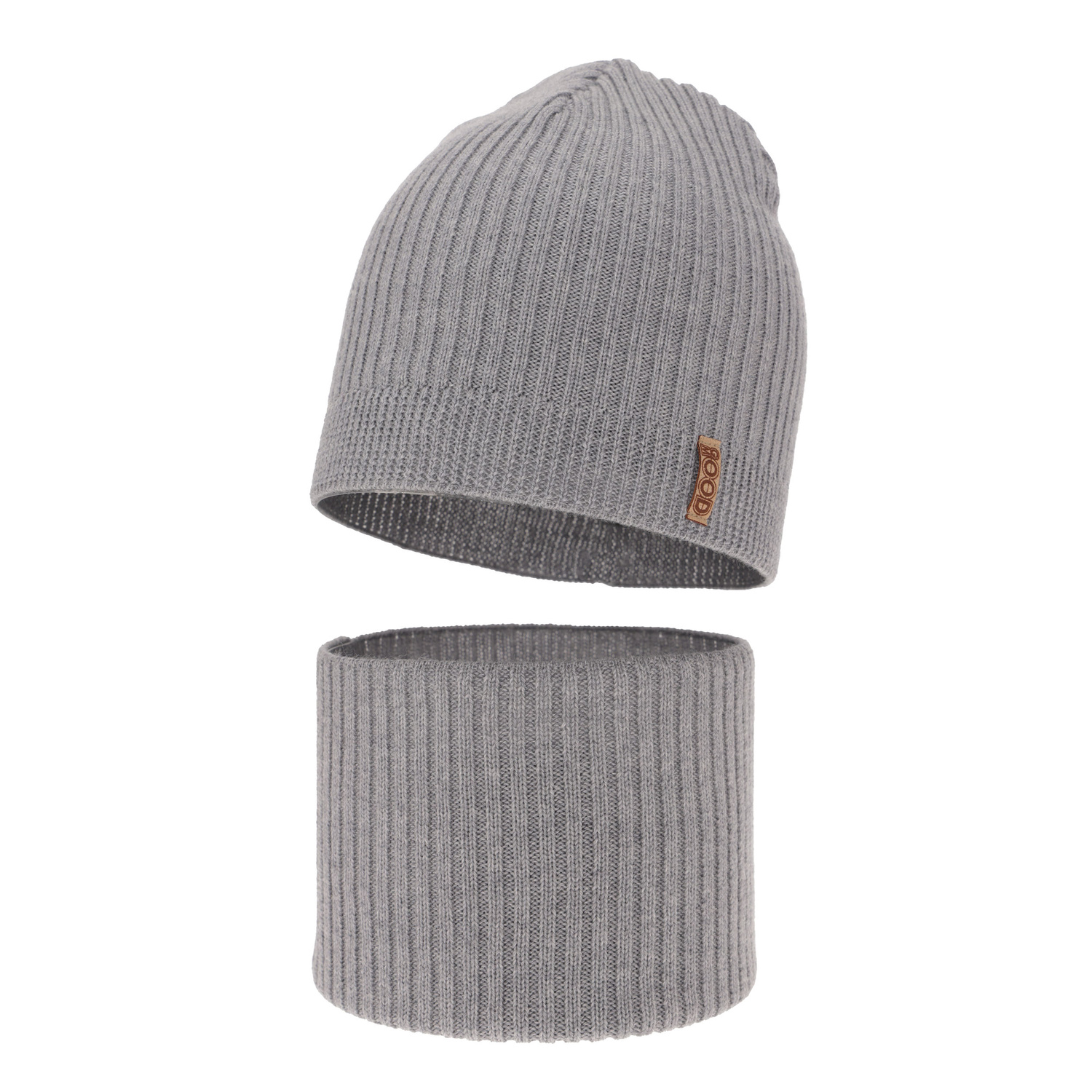 Pojke höst/vår set: mössa och tubhalsduk, grå, 100% Merino Ull, Chester