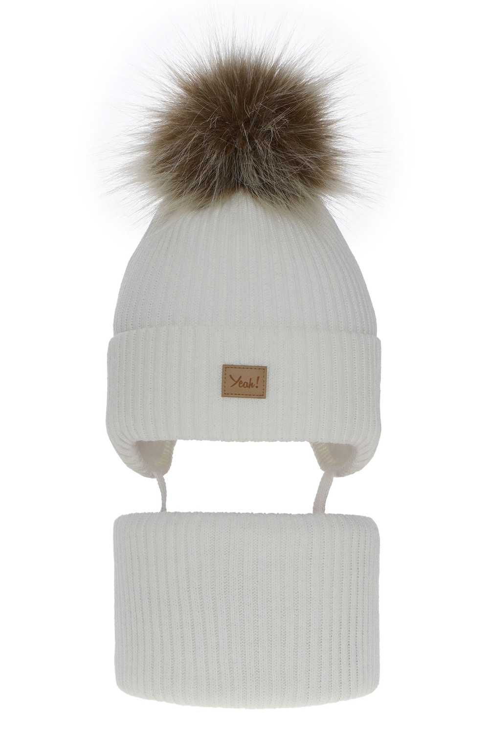Flicka vinter set: mössa och halsduk, vit, med pompom, Dilajla