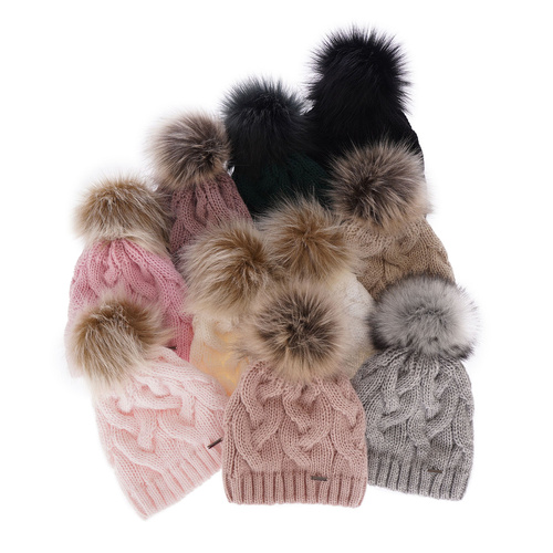 Dam vintermössa, vit, med pompom, Terri