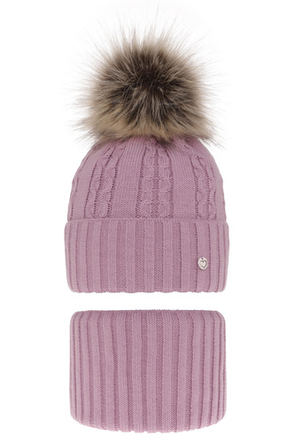 Flicka vinter set: mössa och tubhalsduk, lila, med pompom, Felia