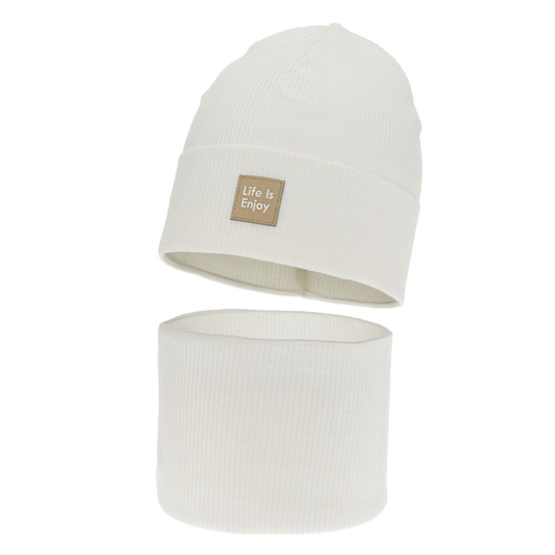 Flicka höst/vår set: mössa och tubhalsduk, krämig, med bomull, Zola