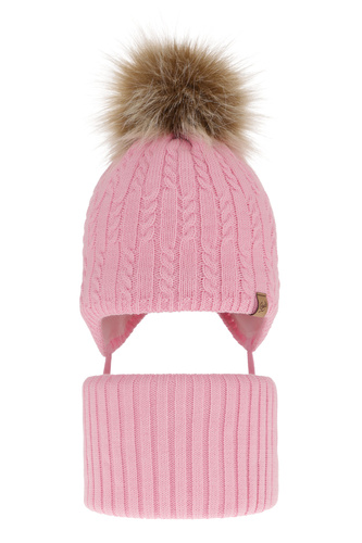 Flicka vinter set: mössa och tubhalsduk, rosa, med pompom, Loreley