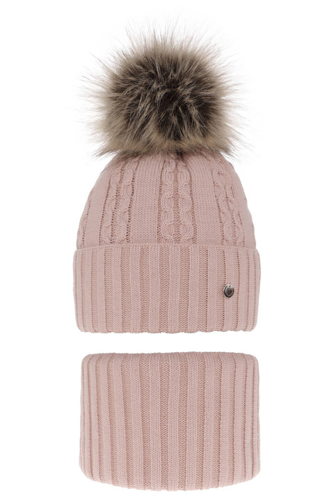 Flicka vinter set: mössa och tubhalsduk, rosa, med pompom, Felia
