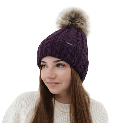 Dam vintermössa, wrzosowa, med pompom, Omega