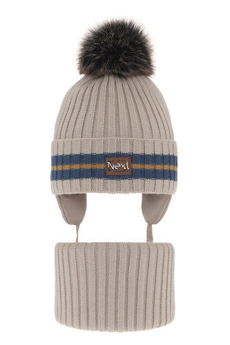 Pojke vinter set: mössa och halsduk, beige, med pompom, Echo