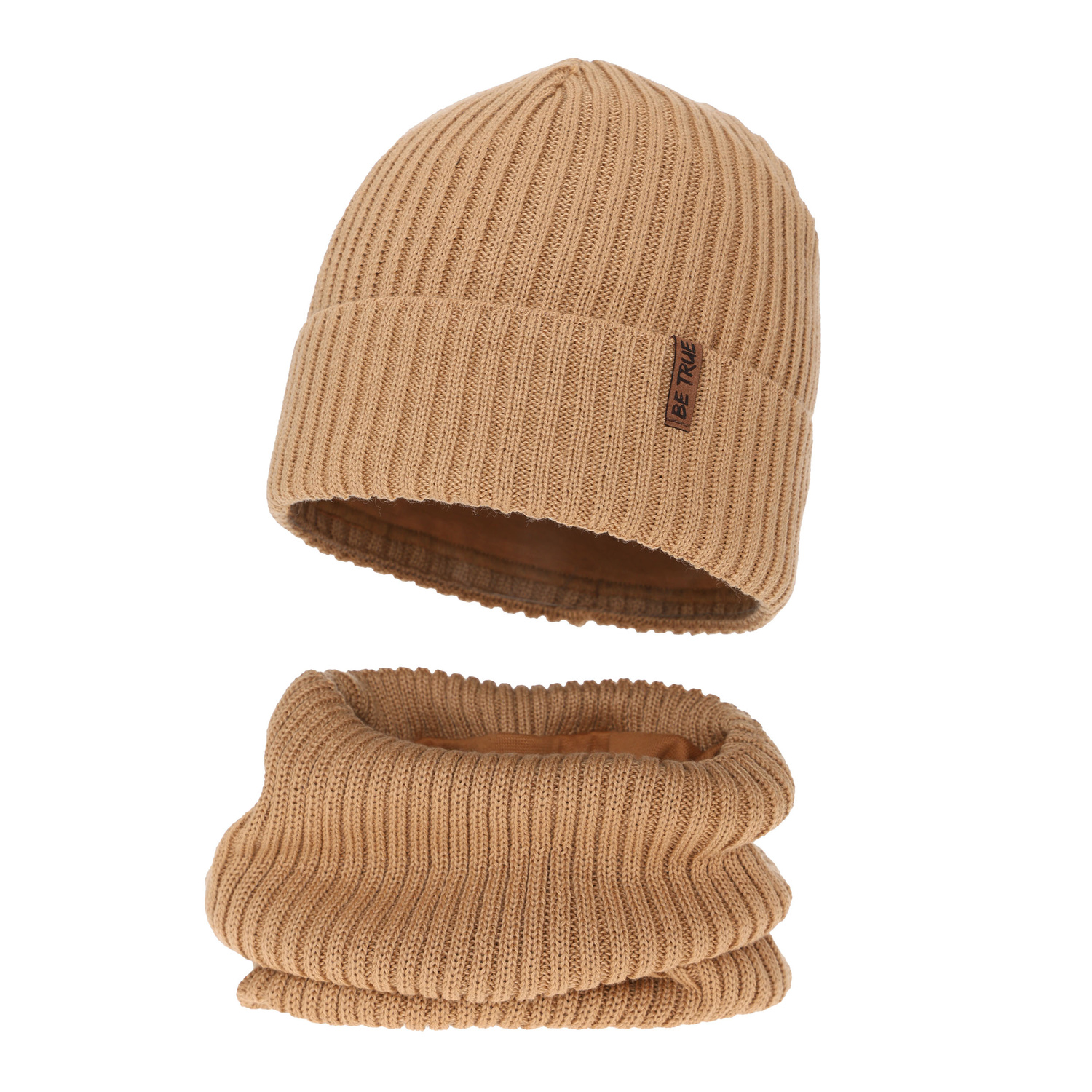 Pojke vinter set (mössa och tubhalsduk), camel, med merinull, Colton